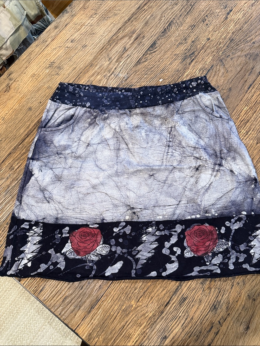 Grateful Dead Black Mini Skirt with bolt and Rose Border